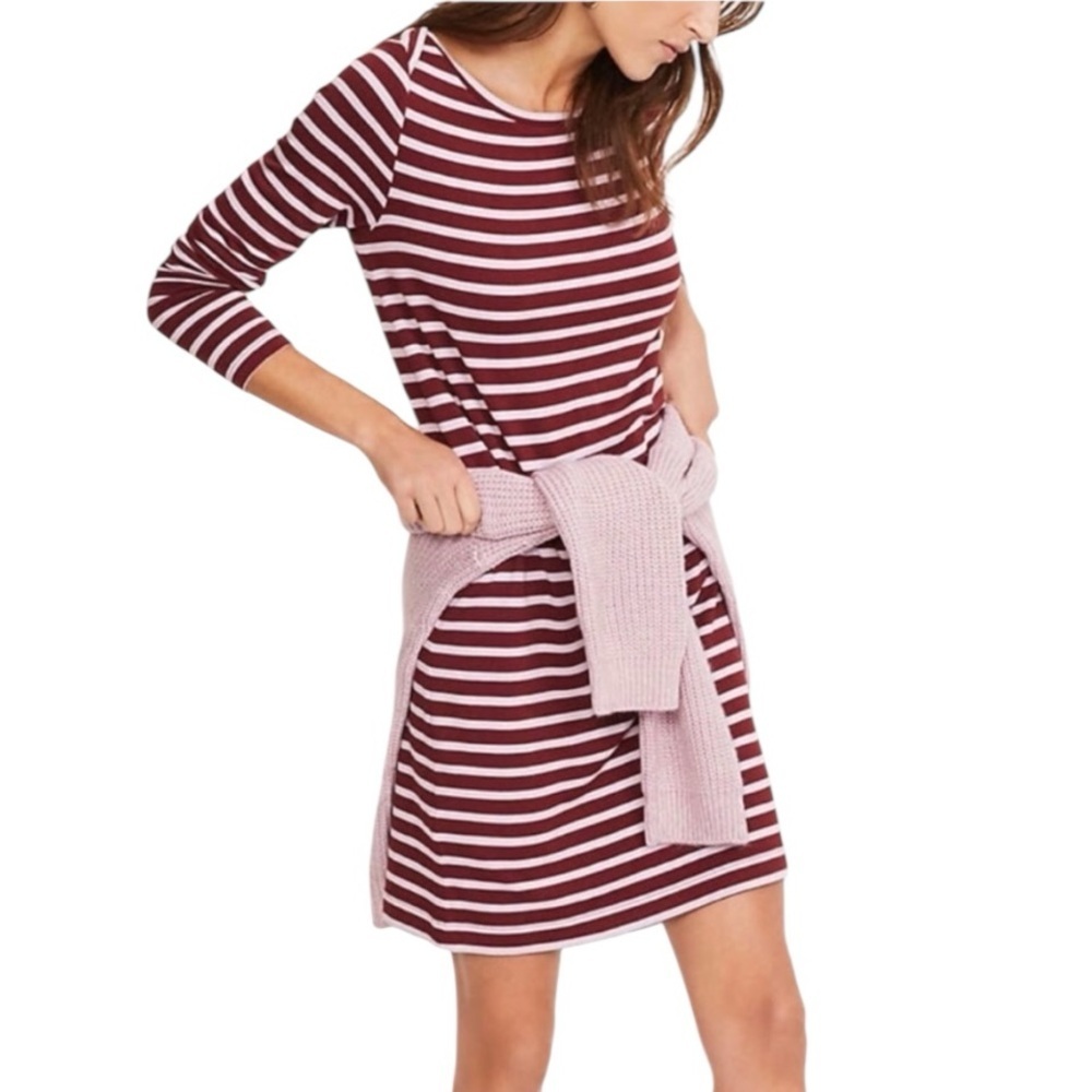 Lou & Grey Maroon and Pink Sheath Long Sleeve Relaxed Soft Dress Size M
